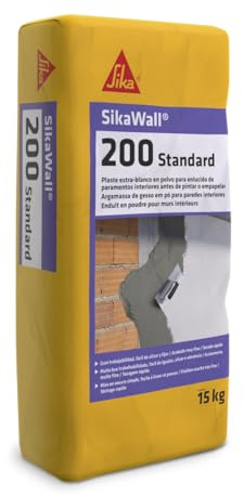 SIKA - Plaste interior - SikaWall-200 Standard - Blanco - Plaste en polvo para regularización y enlucido final de paramentos interiores antes de pintar o empapelar - 15kg