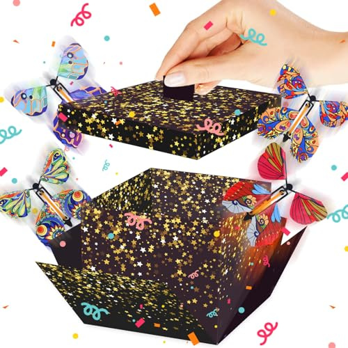Rierousy Caja de regalo sorpresa de mariposa, caja de explosión pequeña, regalo de cumpleaños para amigos y familiares (Full of stars)