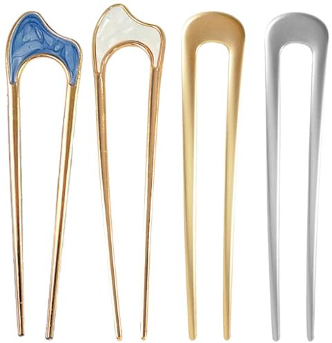 4 Stücke U-förmige Haarnadel Französisch Stil Haarspange Schildkröte Schale Metall Haarnadel Gabelstöcke Metall Haarnadel Gabelstöcke Zinken Chignon Stifte für Frauen Haarstyling Zubehör