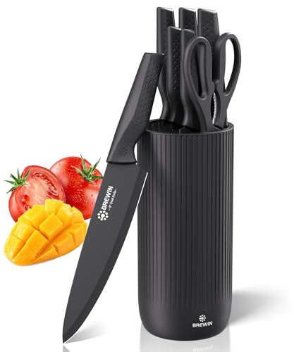 Knife Set, Brewin Kitchen Knife Set, Knives Set for Kitchen, Universal Knife Block, Utility Knife Block Set, New Home Essentials, Apartment Essentials, Dishwasher Safe