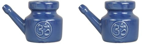 Juwaacoo 2X 350-Ml-Keramik-Neti-Topf, Nasenreinigungstopf, Langlebig, Auslaufsicher, zum Nasenspülen, Nasenspülen, Männer, Frauen,Blau