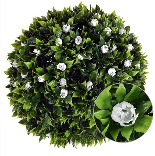 WlP Künstliche Rosenblüten-Kugeln, Künstliche Formschnitt-Kugeln Künstliche Buchsbaum-Kugeln Mit Blumen Hängende Kunstpflanzen-Kugel Runde Kunststoff-Graskugel for Drinnen Und Draußen (Size : 20cm)