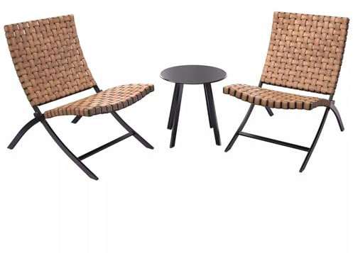 KPHYMOD Gartenmöbel Set 3-teiliges Bistro-Set Für Den Außenbereich, Klappstuhl, Mit Holz-Couchtisch, Terrassen-Konversationsmöbel Für Veranda, Balkon, Rasen (Farbe: Braun)
