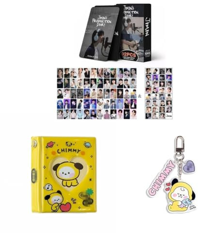Kpop Set 60pcs JIMIN Personal Photocards Postcard, 32pcs Stickers, Chimmy Album Binder Holder Book, Chimmy Keyring Keychain (JIMIN)