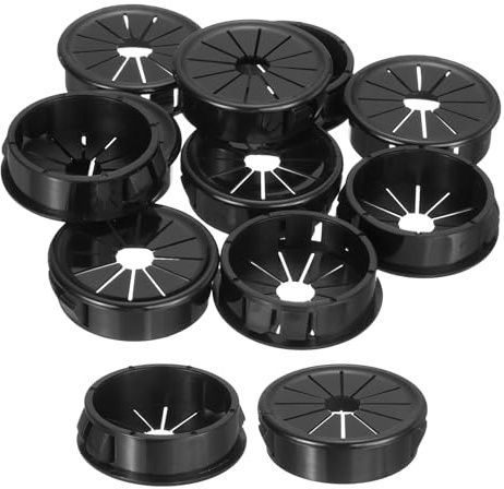 sourcing map 10Pcs Cable Grommets, Snap Bushing Grommet for Holes with 1.38(35mm) Mounting, Round Nylon Snap in Cable Desk Grommet for Cables and Cords Management, Black