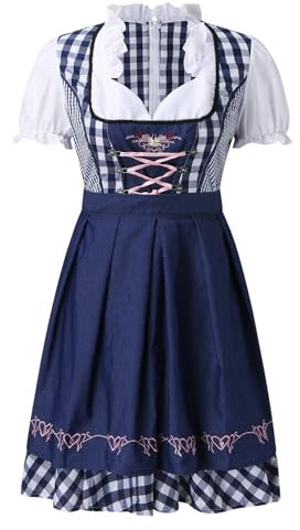 Dirndl Damen Midi, Große Größen Rosa Trachtenkleid Damen mit Blau Schürzen Dirndlkleid Bayerisches Kleid Trachtenmode Trachtenrock Dirndlkleider Trachtenkleider für OktoberfestModern