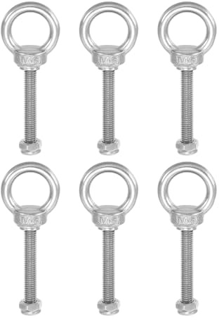 PATIKIL Bulloni Occhiello Golfari, M6x50 Filettatura Maschio Acciaio Inossidabile 304 con Guarnizione Dado Esagonale Rondelle Piatte per Appendere Assicurare Catena Corda Metallico, 6 Set