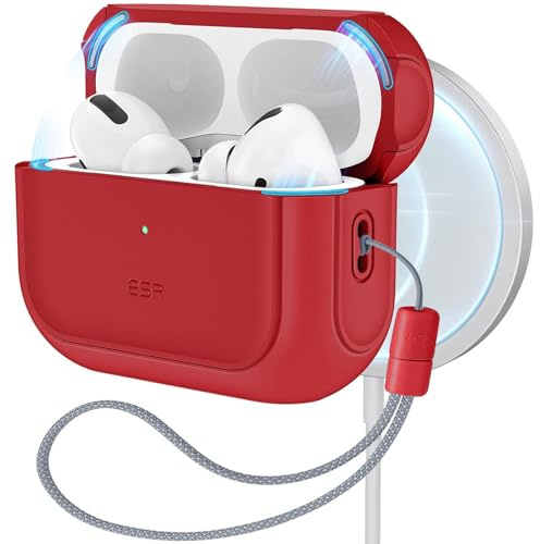 ESR Coque pour Airpods Pro 2/1, Compatible avec AirPods Pro 2023/2022/2019 (Câble USB-C/Lightning), Compatible avec MagSafe, Protection Hybride Contre Les Chutes, Rouge