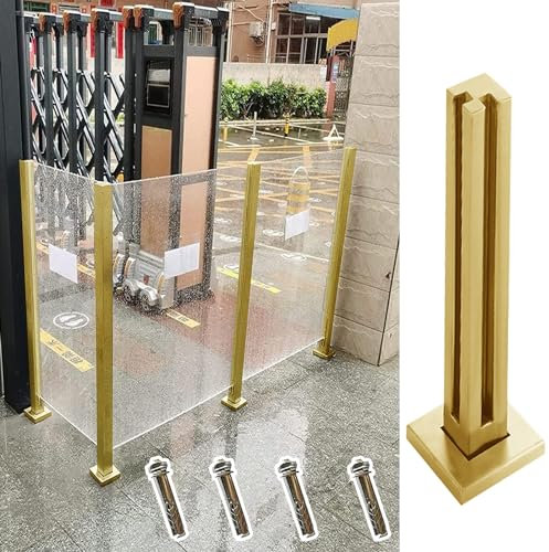 SnamicE Glasgeländerpfosten, Außengeländerpfosten aus Glas, Gold, Treppenabsatz, Holzbetonoberfläche, Glasgeländerbeschläge, Verandageländer-Säulensatz mit Zubehör, GOL,Gold-Corner Post-75cm(29 1/2)