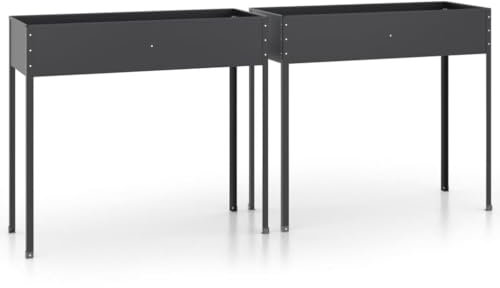 Makastle Lot de 2 Jardinière sur Pieds Carré à Plantes en Bois Carré Potager sur Pieds pour Extérieur, Bac de Culture Surélevé, Acier galvanisé 100,5 x 40,5 x 90 cm
