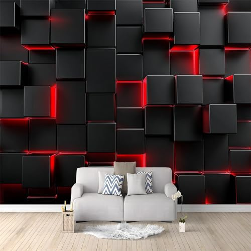 Wallpaper Wall Mural Black and Red Square Geometry 200x140 cm 3D Photo Wallpaper Non-Woven Wall Mural Poster, for Living Room Bedroom Corridor TV Background Wall Decor Murals