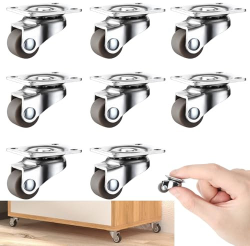 8 Rotelle per Mobili in Gomma Piccole Girevoli a 360 Gradi per Carichi Pesanti Rotelle Girevoli Silenziose Adatte per Piccoli Mobili e Utensili da Cucina (Marrone)