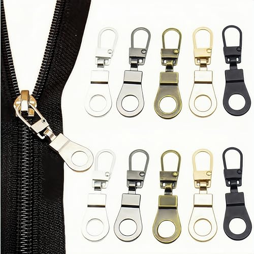 Cerniera Universale Tiretti, 10 Pezzi Cerniera Tira Sostituzione, Cerniere Rimovibili Linguette,Cerniere Lampo Linguette in Metallo per Riparazione Zip, per Vestiti,Bagagli,Valigia,Mestiere Fai da Te