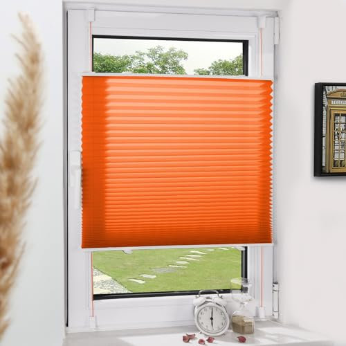 Grandekor Plissee Klemmfix ohne Bohren Orange 50x110cm(BxH) Plissees lichtdurchlässig Blickdicht Jalousien ohne Bohren Fensterrollo Klemmrollos Sonnenschutz Sichtschutz Faltrollo Rollos für Fenster