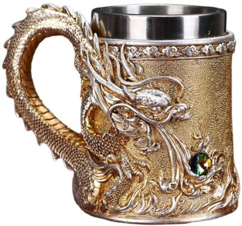 Casiler 600ml Vintage Dragon Beer Tankard 304 Stainless Steel Medieval Beer Stein Cup Resin Coffee Beer Mug for Party Bar