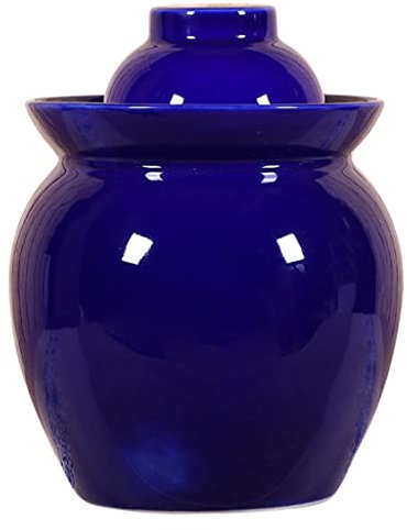 vaso di fermentazione. Grande vaso in ceramica con coperchio, kit di fermentazione tradizionale cinese Coccio con coperchio a tenuta d'acqua(Blu,3.5KG)
