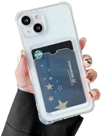 DEFBSC for iPhone 14 Clear Case with Card Holder, White | Transparent Card Slot Back Wallet Phone Case,Ultra Slim Soft TPU Shockproof Protective Cover,Shock-Absorbing