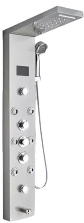 Panneau de douche LED SPA avec cascade et jets de massage - Affichage numérique de température, tour de douche multifonction murale en acier inoxydable pour salle de bain moderne