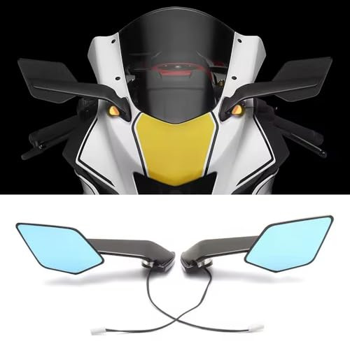 Motorcycle CNC Rearview Mirrors with Turn Signal Fits for YAMAHA YZF R7 2021-2025/ YZF R6 2017-2020 Adjustable Rotating Wing Mirrors Anti-glare Blue Lenses Mirror