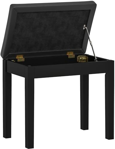 HOMCOM Klavierbank Klavierhocker mit Stauraum, Holzbeine Pianobank Kunstleder, Schwarz, 55 x 34 x 50 cm