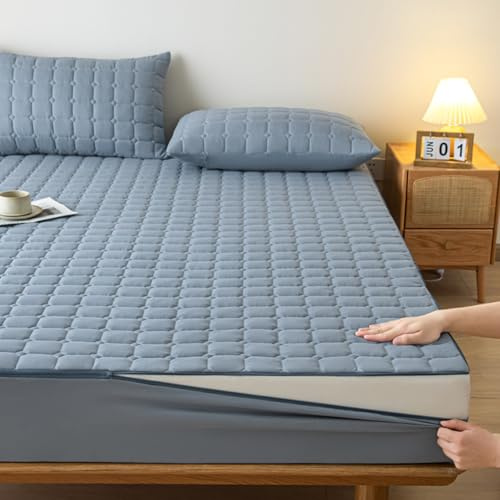 Coprimaterasso con cerniera matrimoniale 160x190/200 Personalizzabile Fodera Materasso Singolo Trapuntata/Imbottito Lenzuolo Copertura, Proteggi Materasso Topper Lavabile Rivestimento(180x190+21c