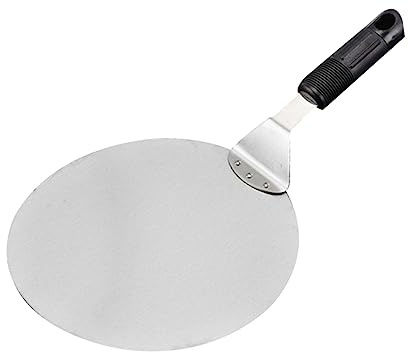 POPETPOP Pelle à Pizza Acier Inoxydable Ronde avec Manche Plastique Noir pour Transfert de Gâteaux et Tartes
