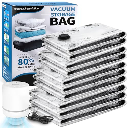 PQETBV Sacchetti Sottovuoto Vestiti con Pompa Elettrica 10 Sacchetti, 3XL+3L+2M+2S Sottovuoto Vestiti per Coperte, Cuscini, Piumino, Traslochi, Trapunte, Viaggi
