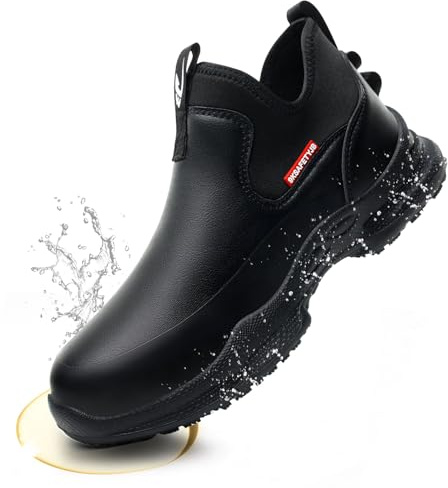 Bawalon Chaussures de Cuisine Hommes Femmes Antidérapantes Chaussures de Travail pour Chefs Imperméable Léger Enfiler Chaussures Hopitaux Noir 44 EU