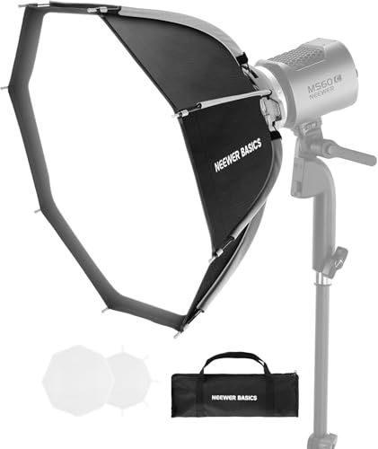 NEEWER Basics 45cm Softbox Octágono NEEWER Montaje (No Bowens Mount), Portátil Parabólico Octagonal Soft Box Kit con Difusores/Grid para Luz LED MS para Fotografía Estudio Grabación Video Luz, NS67P