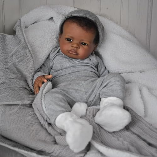 YHdolls Afroamerikanische Puppen Reborn Weiblich - Biracial Puppe mit verwurzelten Haaren Schwarze Haut - Realistische Schwarzes für Kinder 3+