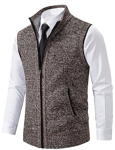 Men's Zip Up Fleece Lined Vest Lightweight Warm Sleeveless Jacket Casual Softshell Hiking Outdoor Tank Tops Country Farmer's Contrast Fleece Gilet Coffee XL