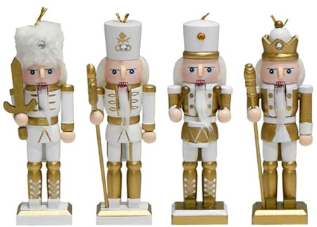 FIRSTXIU 4 figuras de soldado de cascanueces de madera, muñecos de Navidad, muñeco rey para colgar árboles, escritorios, decoración de Navidad, cascanueces