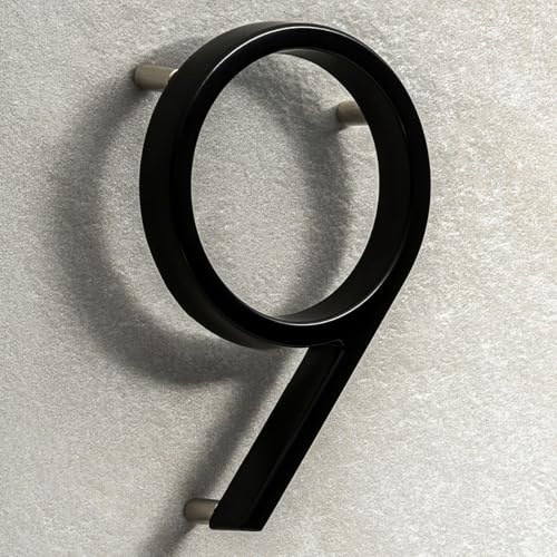 House Signs Direct Floating 3D Metal House Number, 5 Inch, Black, Number 9 | Weatherproof 5-inch floating door number with waterproof finish and easy-install spacers, zinc alloy finish.