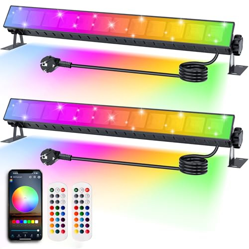 Indmird 2 Stück RGB LED Strahler 30W, Rgb Strahler mit 360° Fernbedienung | Rgb Led Wallwasher Bluetooth APP IP66 Wasserdicht Rgb Strahler Outdoor Partylitcht für Garten Feiern Weihnachten Halloween