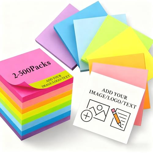 ZEXUPER Personalisierte Haftnotizen, Großpackung, 7,6 x 7,6 cm, mit Text oder Logo, individuelle Notizblöcke, 50 Blatt pro Block, individuelle Schreibwaren, Geschenkidee für Büro, Business, Schule