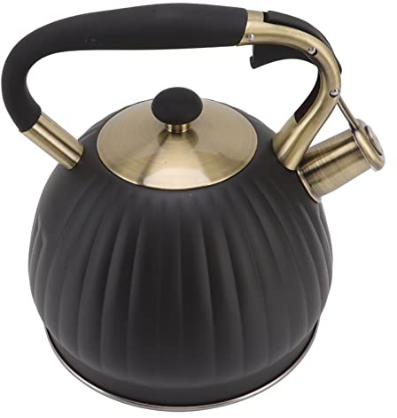 Cryfokt Bouilloire à thé Sifflante Théière Efficace en Forme de Citrouille en Acier Inoxydable de Grande capacité pour les Réunions de Famille/fêtes Noires
