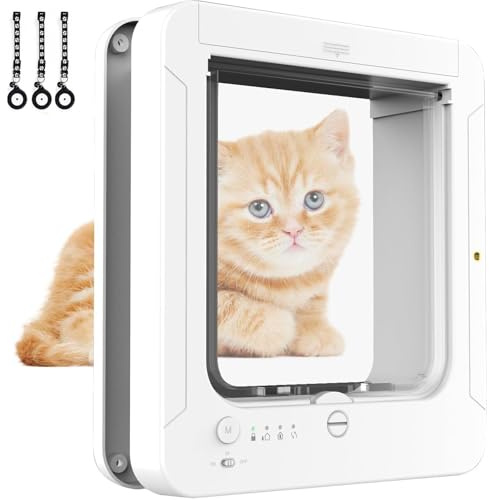 SWHC Intelligente Katzentür für Innen- und Außentüren, Automatische Sensor- Haustiertür mit 3 Halsband-Sensorschlüsseln, 4-Wege-Verriegelungs-Katzenklappe für Katzen und Hunde, Weiß