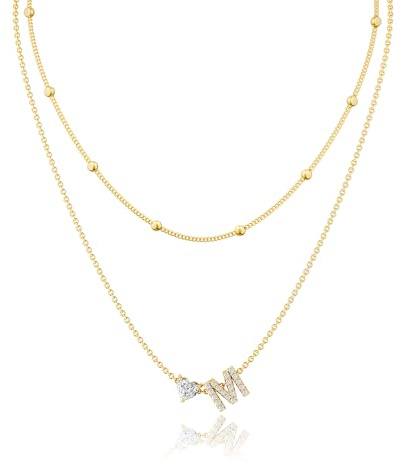 Tewiky Herz Buchstaben Kette für Damen, 14K Vergoldete Zarte Anhänger | Personalisierter Herz-Buchstaben Anhänger, zarte Form, trendiger Halsschmuck, Geschenk für Frauen & Freundinnen