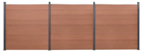 QJBSAVVA Gartenzaun WPC Braun 526x186cm Großer Sichtschutzzaun für Balkon & Terrasse, Holzoptik beidseitig, Rostfreie Pfosten, Modularer Drahtzaun für Hundesicherheit und Privatsphäre