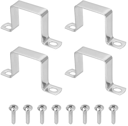 sourcing map 4pcs 2 x 2 Square Pipe Clamp, 304 Stainless Steel U Shaped Connector Bracket Heavy Duty Tube Strap Buckle with Self-Tapping Screws for Tube Installation