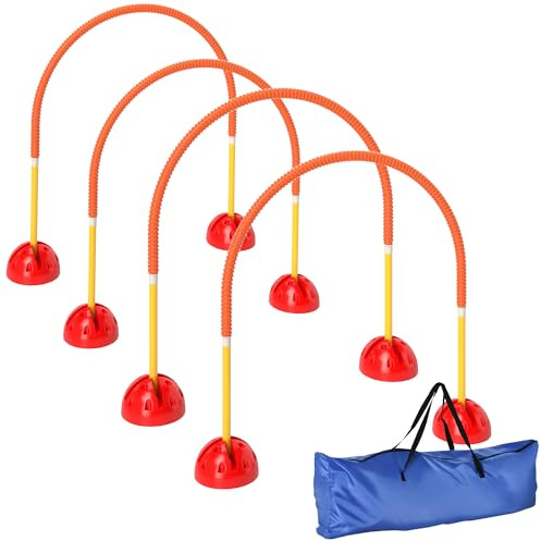 PawHut Agility Set Hunde 4-teiliges Agility-Ausrüstung für Hundetraining mit 4 Türen in Verstellbarer Breite Tragetasche Agilityset für Spiele Training Orange+Gelb
