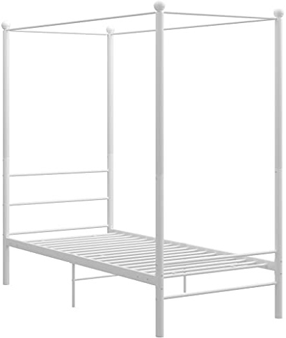 Solivagant Letto a Baldacchino Bianco in Metallo 90x200 cm,Bianco,18.3kg