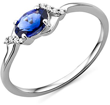 Miore Ring Damen Weißgold 9 Karat / 375 Gold Solitär Saphir Diamant Brillianten 0.03 ct