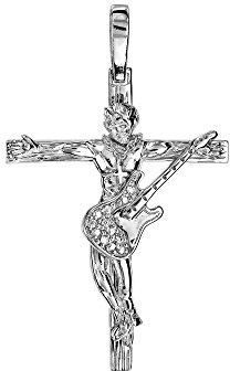 1001 Bijoux Pendentif croix rock Johnny guitare électrique, Christ Rock, en Argent rhodié 26mm, concert musique rock