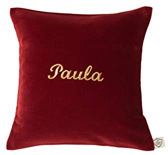 Namenskissen SAMT kupferrot von paula & ferdinand - Geschenk zur Geburt und Taufe
