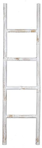 Spetebo Scala decorativa in bambù bianco, 150 x 40 cm, in legno shabby chic, decorazione da parete
