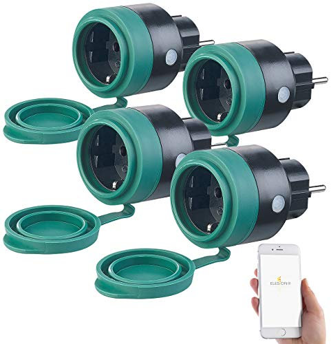 Luminea Home Control Funksteckdose: 4er-Set Outdoor-WLAN-Steckdosen f. Alexa, Siri & Google Assistant, 16A (WLAN Steckdosen außen, Steckdose mit Zeitschaltuhr, Weihnachtsbeleuchtung)