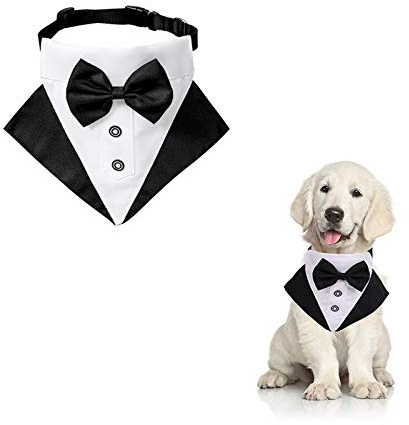 WANDIC Hund Smoking Bandana Halsband, 1 Stück Verstellbar Formale Hund Hochzeit Bandana Haustier Hochzeit Anzug Fliege Bandana mit D-Ring für Kleine Mittlere Hunde