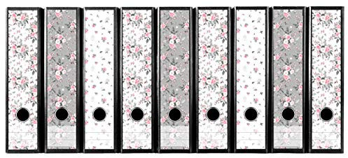 codiarts. Ordnerrücken selbstklebend | Etiketten Set für 9 breite Ordner | gestantzt mit Griffloch | Rückenschild breit | zarte Blüten hell - Rosen