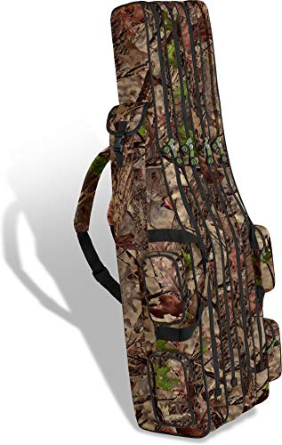 normani Rutentasche Rod Case Angelkoffer Futteral mit 2, 3 oder 4 Ruten-Fächern, Verschiedene Längen wählbar - stark wasserabweisender Fishing Rucksack Hunting Camo 4 Innenfächer 125 cm